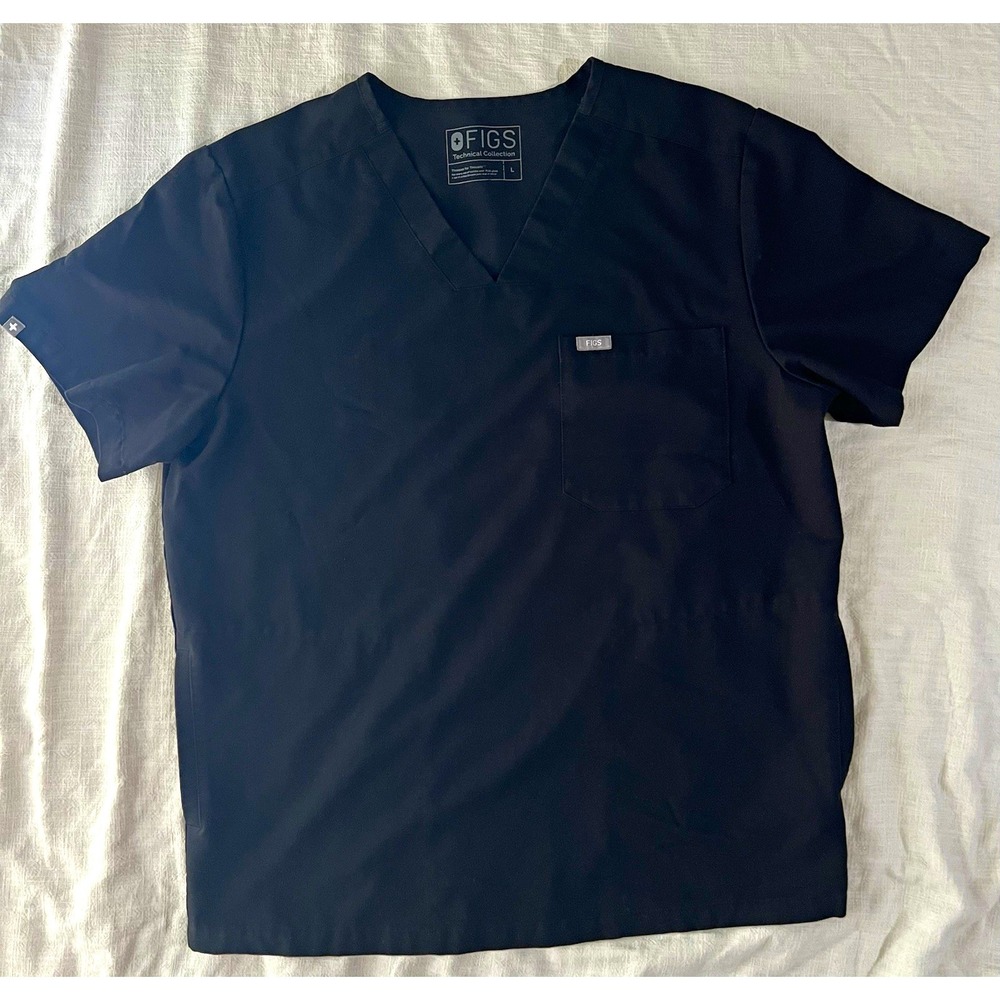 FIGS Men's Chisec Three-Pocket Scrub Top Large Black V Neck